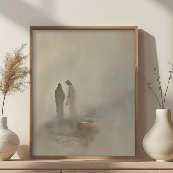 Christial Wall Art Woman At The Well, Jesus Art, Faith Wall Art, Bible Verse Art NO FRAMED POSTER