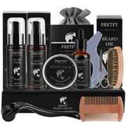 Pretfy Beard Growth Kit - 10 in 1 Beard Care Set with Oil, Balm, Conditioner, Shampoo, Roller, Comb, Brush, Scissor, Storage Bag - Best Gift Idea