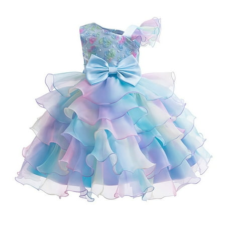 

JAHH Christmas Night Gowns Girls One Shoulder Sleeveless Colorful Bow Cake Gown Dresses Birthday Party for Bowknot Flower Dress Pageant Partys (7-8 Years Sky Blue)