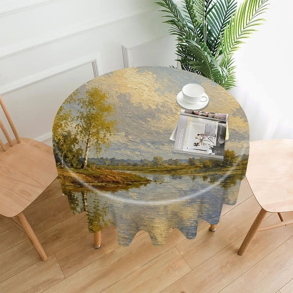 RKSupls 60 Inch Round Tablecloth, Windmillat Golden Hour Premium Polyester Straight Edge Wrinkle Resistant Washable Table Cover for Party Home Dining Decor