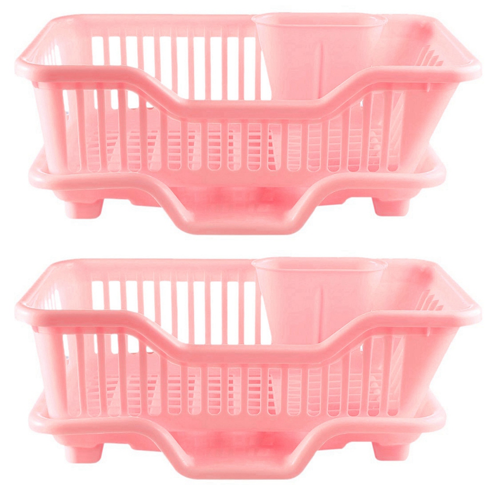 Plastic Kitchen Sink Dish Drainer Set 17.5 x 9.5 x 7INCH (Pink