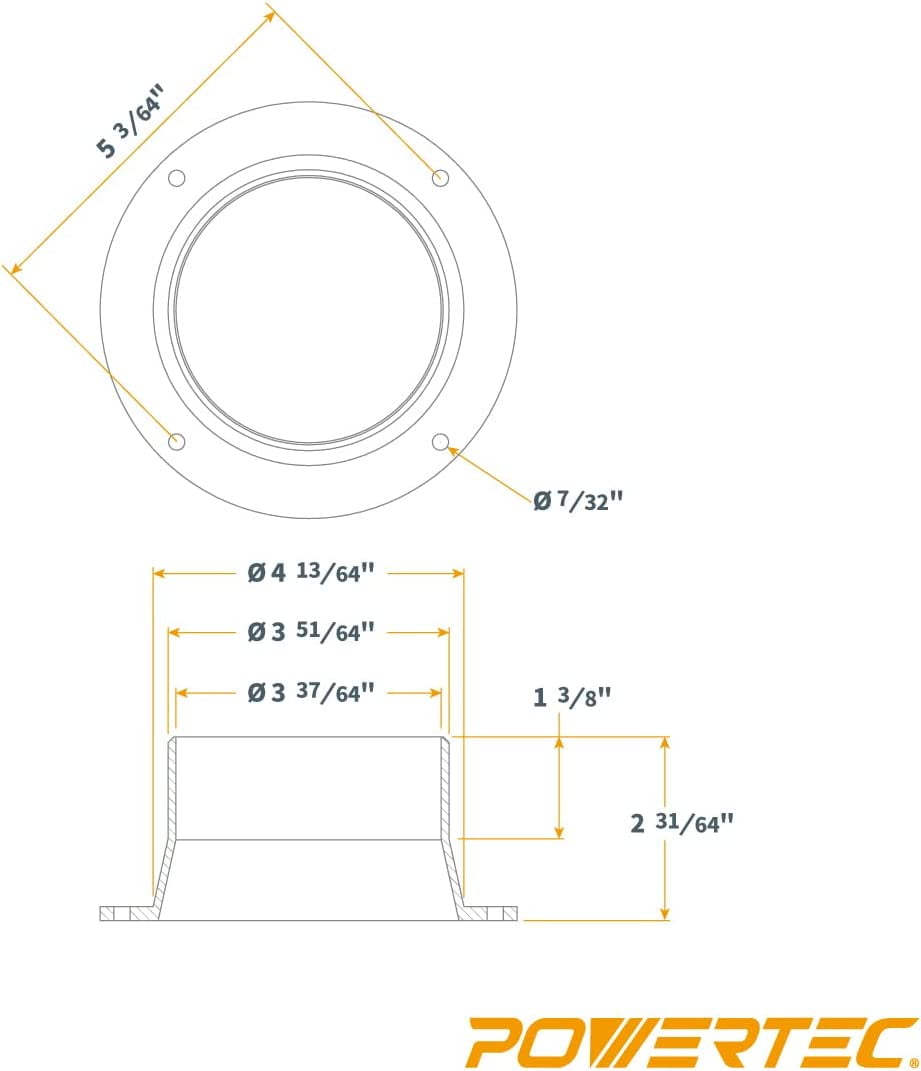 POWERTEC 4PK Inlet Flange, 4 Inch OD Dust Collection Ducting Connector, 70126- P4