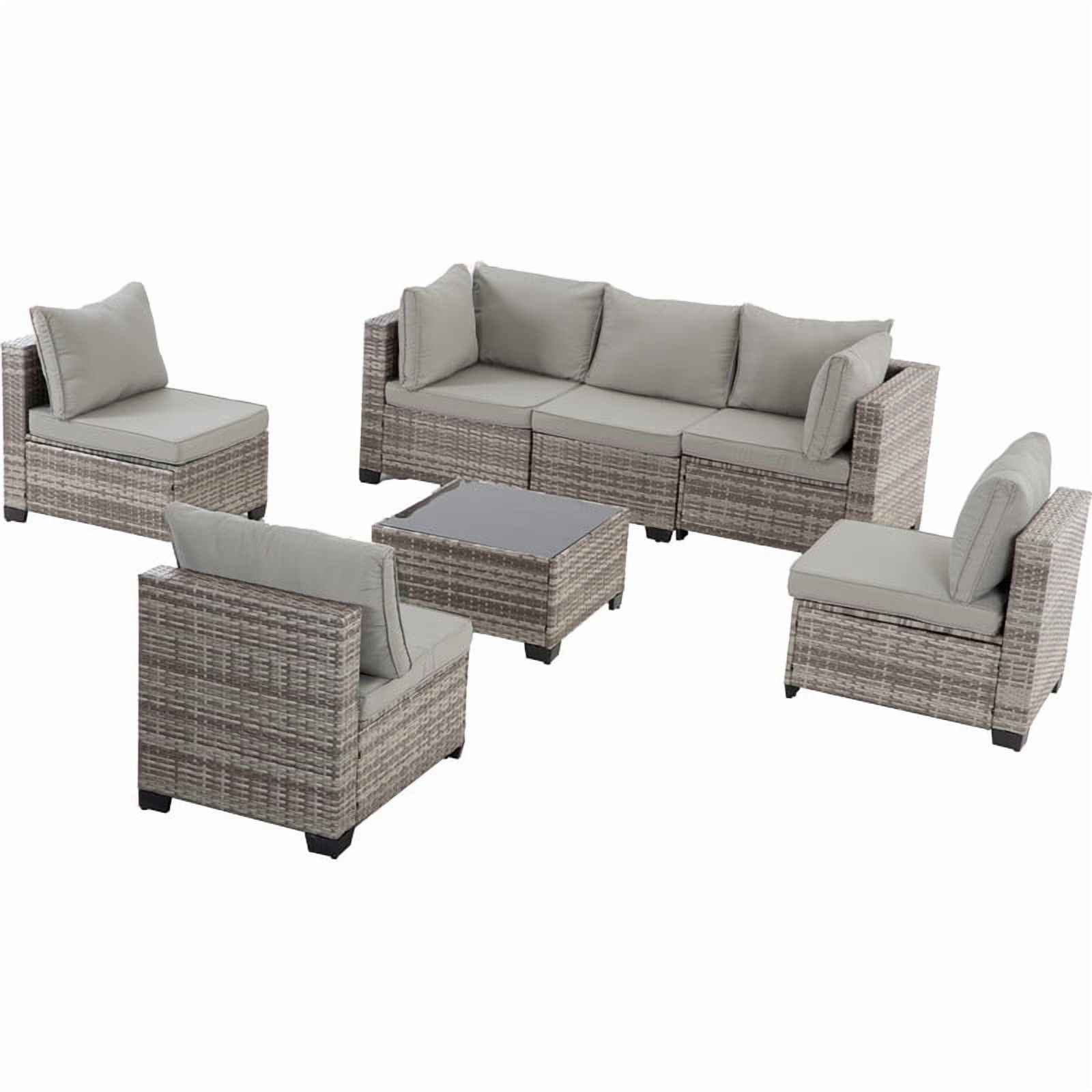 Howcool 7-Piece All-Weather Wicker Rattan Outdoor Patio Furniture Set,Modular Patio Conversation Furniture Set with Thick Cushions & Tempered Glass Table