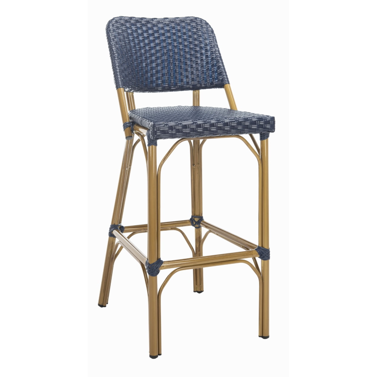 SAFAVIEH Deltana Bohemian Navy Rattan High Back Bar Stool (17 in. W x 20 in. D x 41.3 in. H)