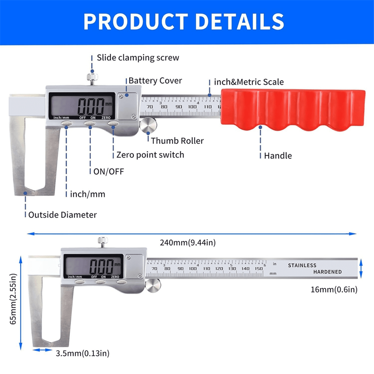 Disc Brake Rotor Micrometer,Digital Caliper Measuring Tool for Brake-6 Inch/150mm,Brake Wtih New
