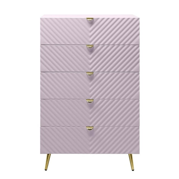 ACME Gaines 5-Drawer Contemporary Wood/Metal Chest in Pink High Gloss