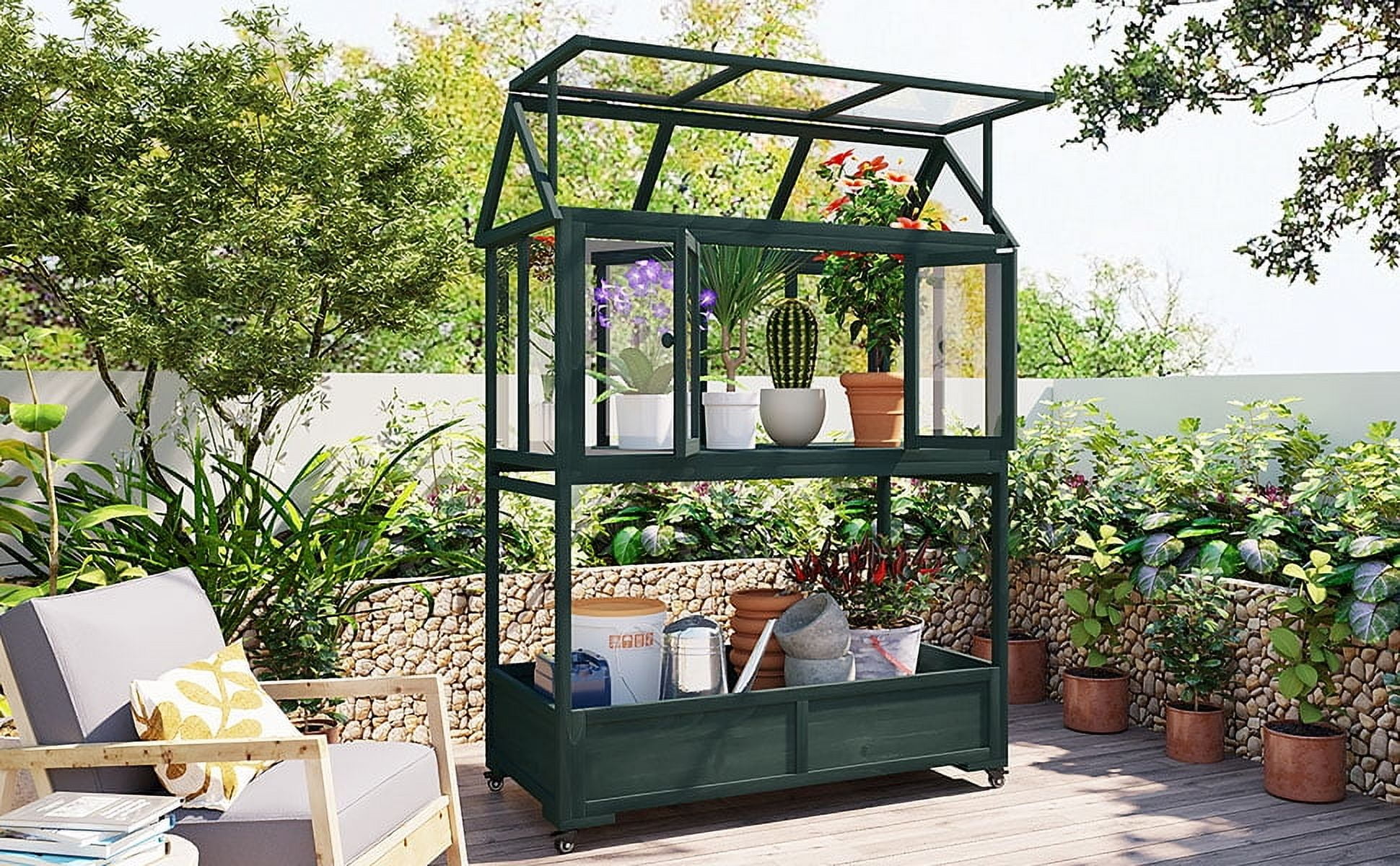 Yoneston Garden Wood Portable Cold Frame with Movable Wheels Mini
