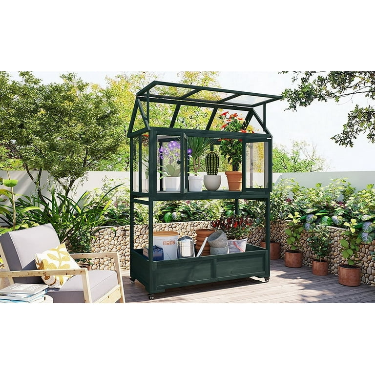 Yoneston Garden Wood Portable Cold Frame with Movable Wheels Mini