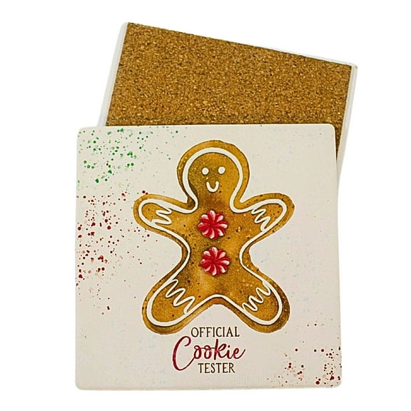 Coasterstone 4.25In Official Cookie Tester Coaster, Sandstone, Holiday Absorbent Cork Back Sq231295
