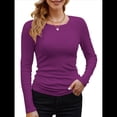 thumbnail image 1 of Camisetas Básicas Ajustadas Informales de Cuello Redondo y Larga Acanaladas para Mujer Rojo Púrpura XXL, 1 of 5