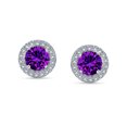 thumbnail image 2 of Bling Jewelry Womens Round Solitaire Halo Purple CZ Stud Earrings.925 Sterling Silver 8MM, 2 of 6