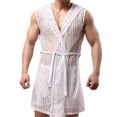thumbnail image 2 of zeranth Men Sexy Hooded Nightgown Sleeveless Solid Color Hollow Out Mesh Summer Loungewear Lace-up Night Robe Homewear, 2 of 7