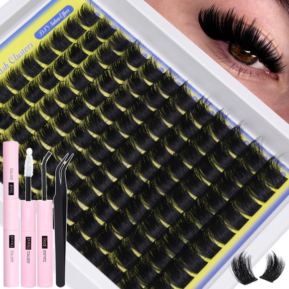 Alice Lash Clusters Kit – Kit De Racimos De Pestañas Gruesas Rusas 200D (Wispy & Spiky) – Kit De Extensión De Pestañas Con Unión Y Sello De Pestañas, Pinzas, Racimos De Pestañas Reutilizables Para Maq