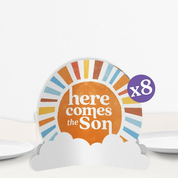 Big Dot of Happiness 3D Here Comes the Son Centerpiece Table Decorations, Freestanding Boy Boho Baby Shower Decor, Retro Party Centerpieces - 8 Count