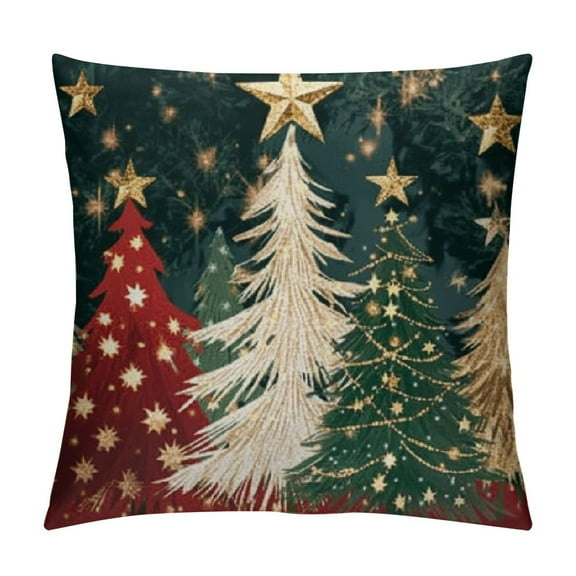 Patifu Christmas Pillow Cover Watercolor Christmas Tree Stars Decoration Holiday Farmhouse Winter Pillow Case for Sofa Couch Decor 12x12in