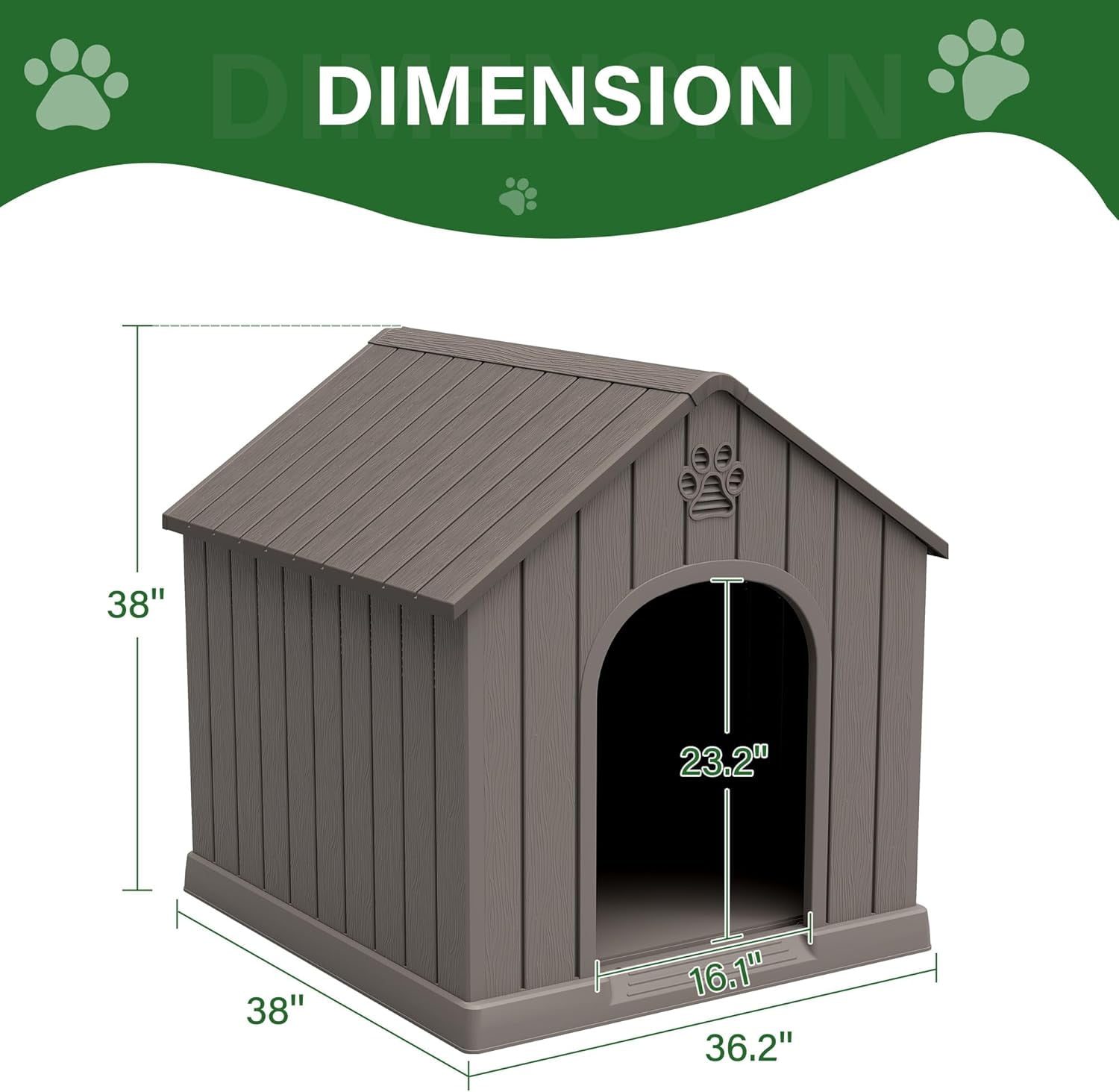 Large Dog House for Outdoor & Indoor, Waterproof Puppy Shelter with Air Vents & Elevated Floor, Easy Assemble Sturdy Dog Kennel for Large Dogs(Grey,36.2''L×38''W×38''H)