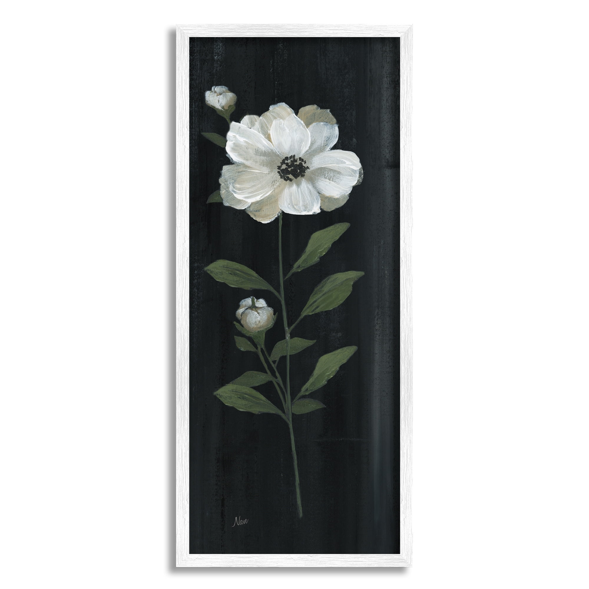 Stupell Industries Single White Flower Sprig Stark Rustic Background Painting White Framed Art Print Wall Art, Design by Nan