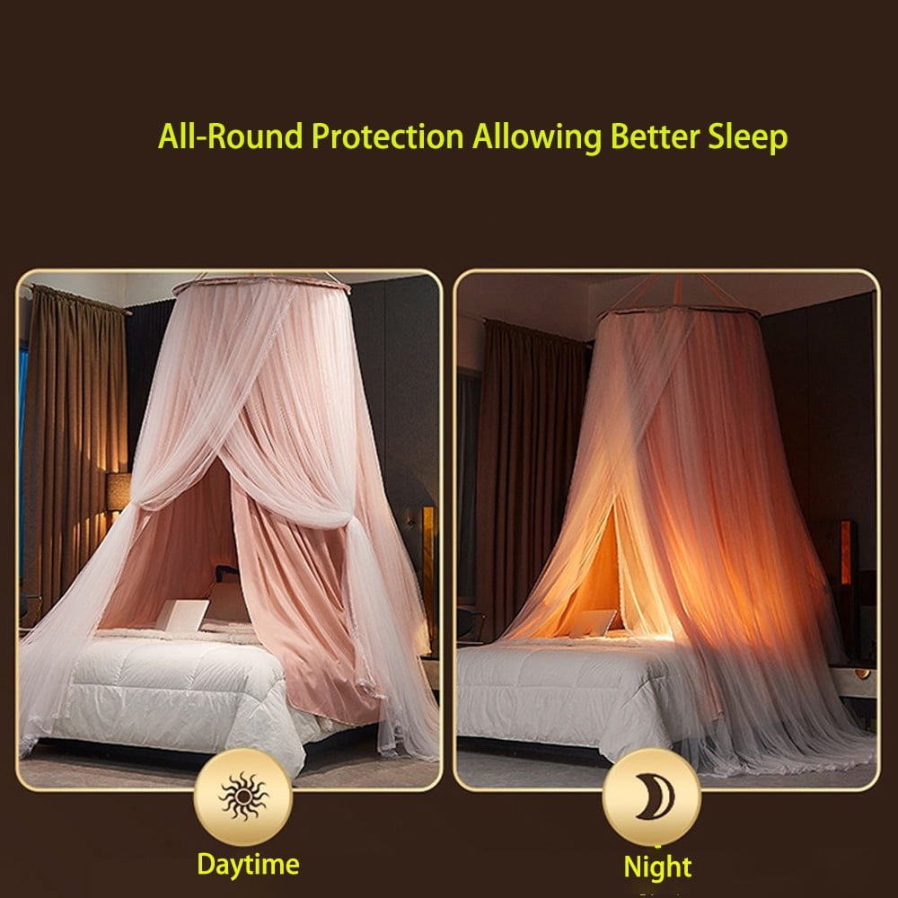 Kadahis Bed Canopy For Girls & Adults, Round Dome Lace Princess Canopies Netting, Elegant Double Layer Bed Canopy Drapes For Decoration, Playing,Reading,Sleepping