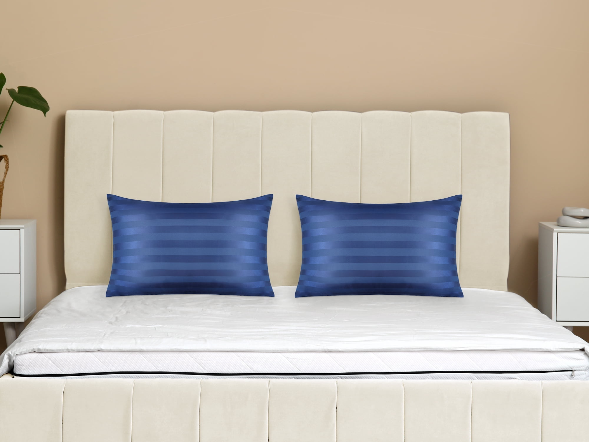 Unique Bargains Satin Pillow Cases Set of 2 Pillow Covers Standard Navy