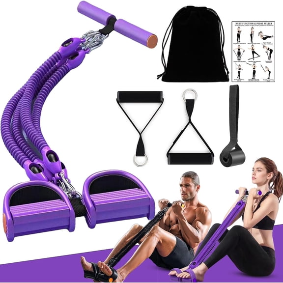 Upgrade Foot Pedal Resistance Band Adjustable 4-Tube Pedal Ankle Puller Resistance Band with Handle Multifunction Home Gym Equipment Stirrup Puller for Men Women for Full Body Exercise