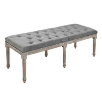 COCOKUN Upholstered Fabric Ottoman with Tufted Sitting Top & Rubberwood Legs, Grey for Living Room, Bedroom, Hallway, Comfortable Seating and Storage