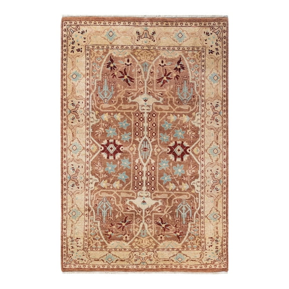Eclectic, One-of-a-Kind Hand-Knotted Area Rug - Brown, 4' 3" x 6' 3"