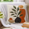 thumbnail image 3 of 16x16 Pillow Covers Set of 2, Boho Leaves Throw Pillow Covers Decorative Couch Cushion Case, Middle Century Abstract Orange Beige Art Microfiber Square Pillowcases for Bedroom Car Living Room, 3 of 9