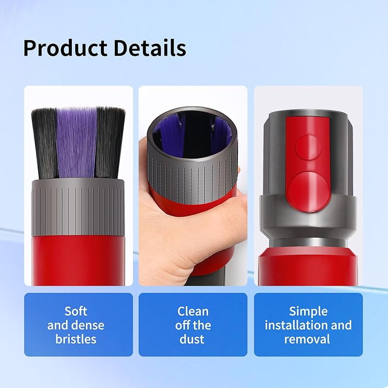 Soft Bristle Dust Brush for Dy*son V7 V8 V10 V11 V15 Vacuum Cleaner - Traceless, Scratch free, Self cleaning, Compact Design for Fine Surfaces, Dust Brush Vacuum Attachment