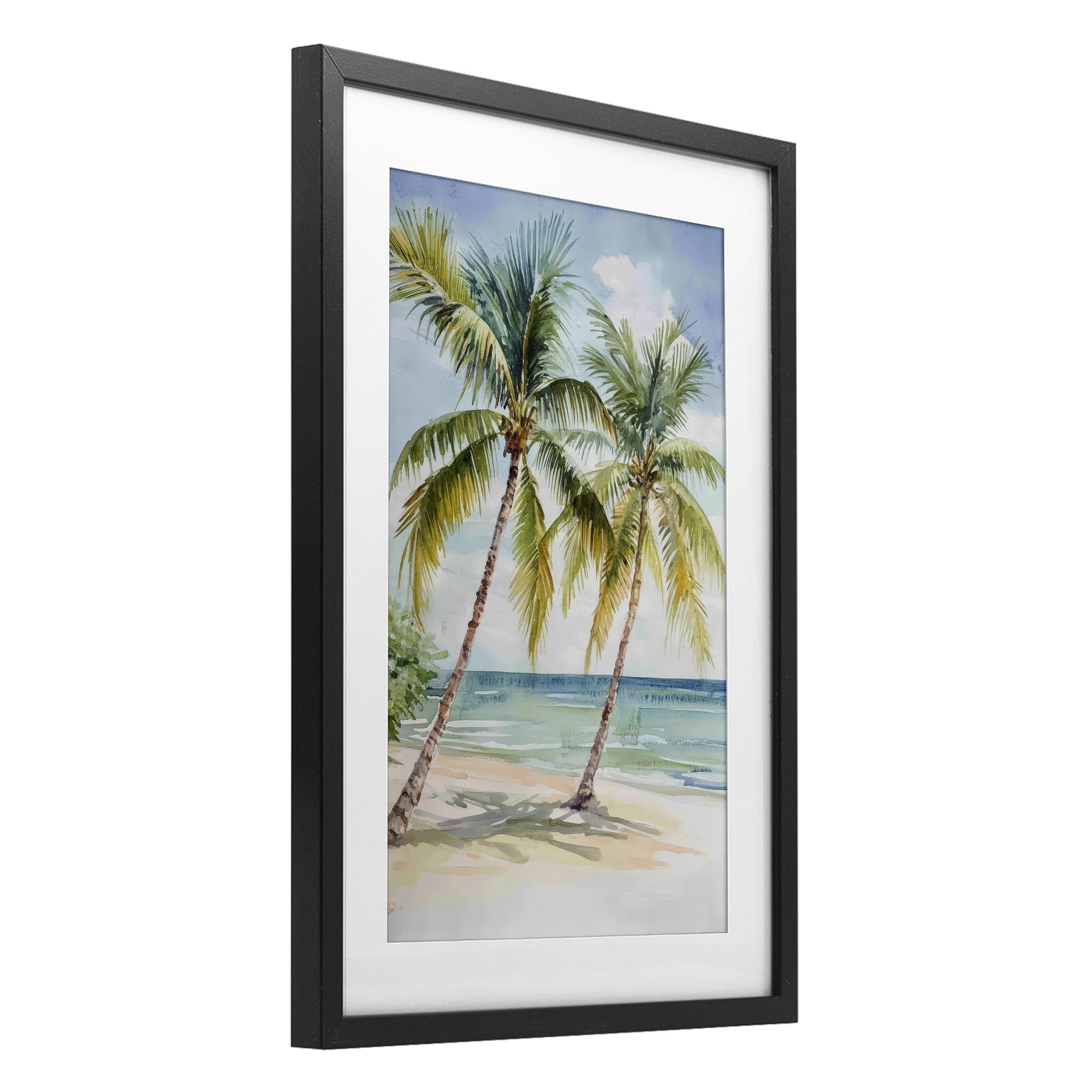 Stupell Industries Shady Palm Beach Escape Black Framed Print Under Glass, design by Petal Prints Design