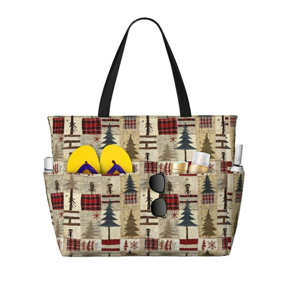 Easygdp Rustic Plaid Forest Lodge Bolsa de Viaje de Playa de Gran Capacidad, Bolsa Tote Perfecta para la Playa, Escapadas de Fin de Semana y Viajes