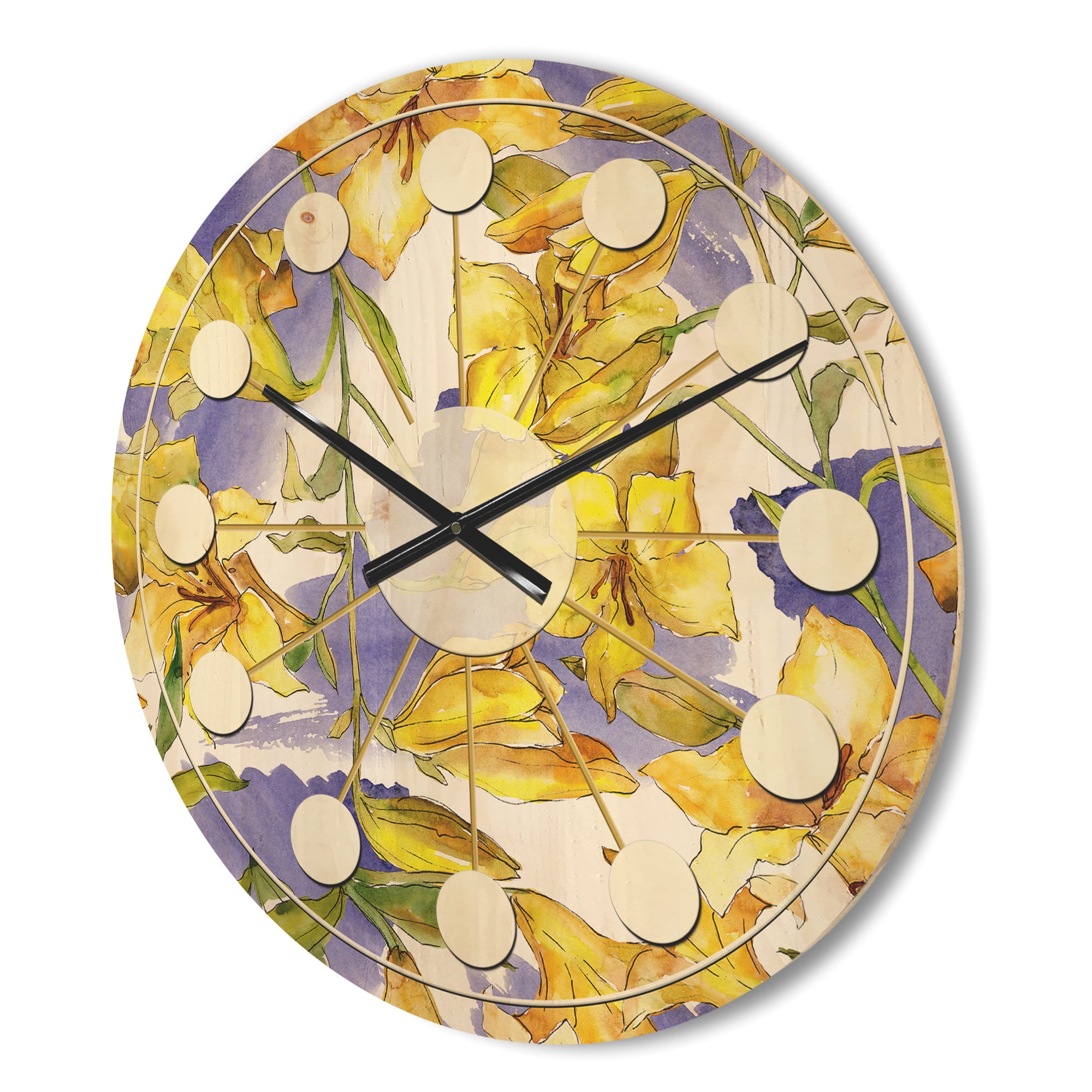 Designart 'Retro Abstract Poppies V' Mid-Century Modern Wood Wall Clock