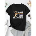thumbnail image 2 of Motif Fille Anglaise Créative Imprimé Mode Féminine Tendance Col Rond Manches Courtes, T-Shirt de Sport Simple et Décontracté, Haut d'Été Confortable pour les Fêtes des Pères, Fête des Mères, Nouvel An, Printemps, 2 of 6