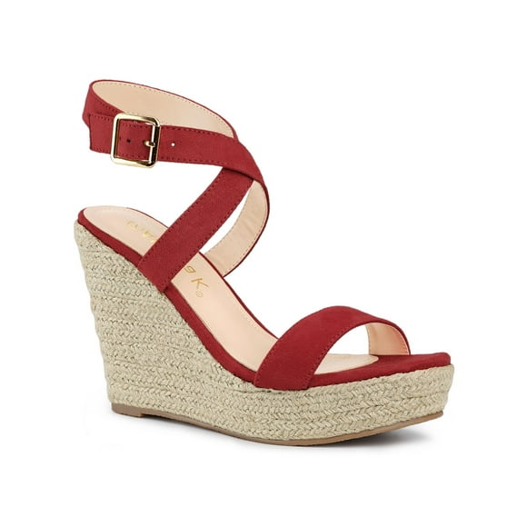 BLISSFUL STEP Women's Sandals Slingback Crisscross Espadrille Wedge Sandals Red 7.5