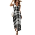 thumbnail image 2 of Plaid Pattern Black And White Plaid Sleeveless Dress Dresses Women Summer Evening Dresses Ladies Bohemia Long Dresses, 2 of 9