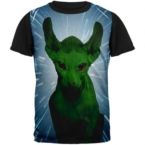 Ugly Hairless Cat of the Force Adult Black Back T-Shirt - X-Large