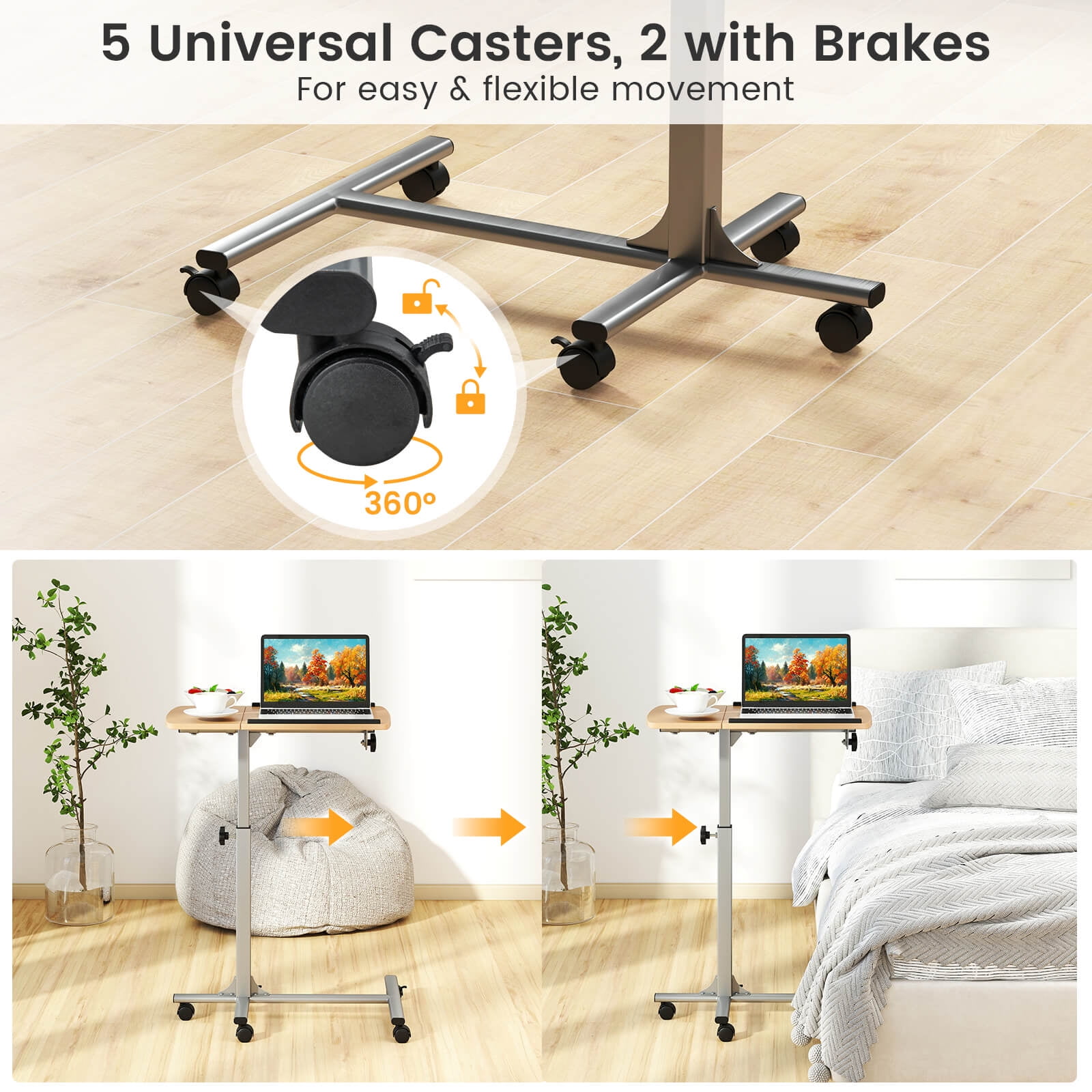 Costway Mobile Standing Desk Height Adjustable Sit to Stand Laptop Desk, Natural Natural