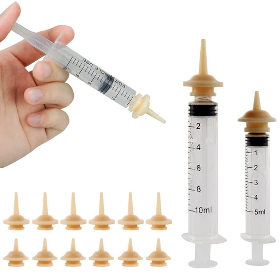 Avaner Pet Feeding Syringe with Nipple, Silicone Feeding Tools for Kitten Puppy Feeding Syringe for Newborn Cat Dog Small Animals Rabbits (5ml 10ml 12 Nipple)