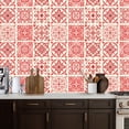 thumbnail image 2 of Mexican Talavera Peel and Stick Wallpaper Red White Tile Floral Geometric pink Wall Mural 17.7in x 9.8ft Self Adhesive Removable Wall Paper Renter Friendly Wallpaper for Bedroom, 2 of 8