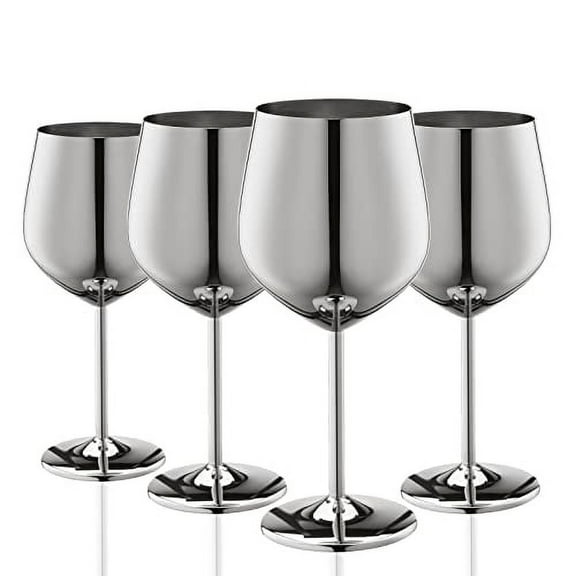 WOTOR Stainless Steel Wine Glasses Set of 4, 18oz Unbreakable & Portable Stemmed Metal (Silver)