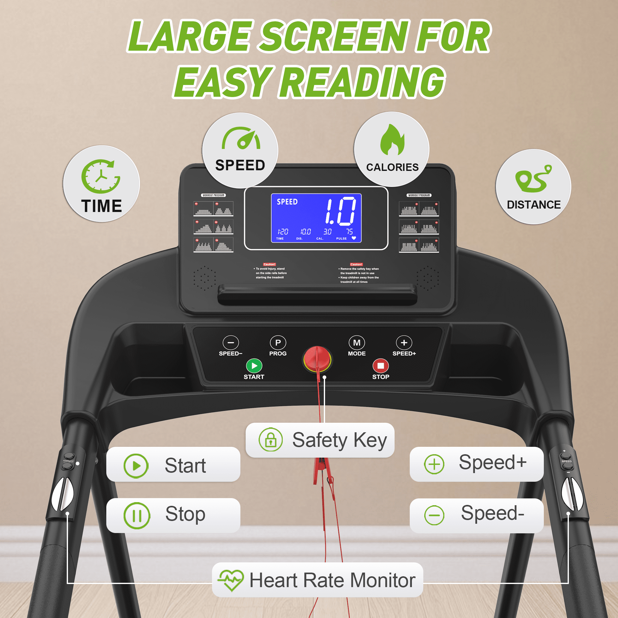 FLIMDER Foldable Treadmill for Senior, 2 in 1 Folding Exercise Treadmill with Long Handrail, 300 lbs Capacity 0.5-7.5 MPH