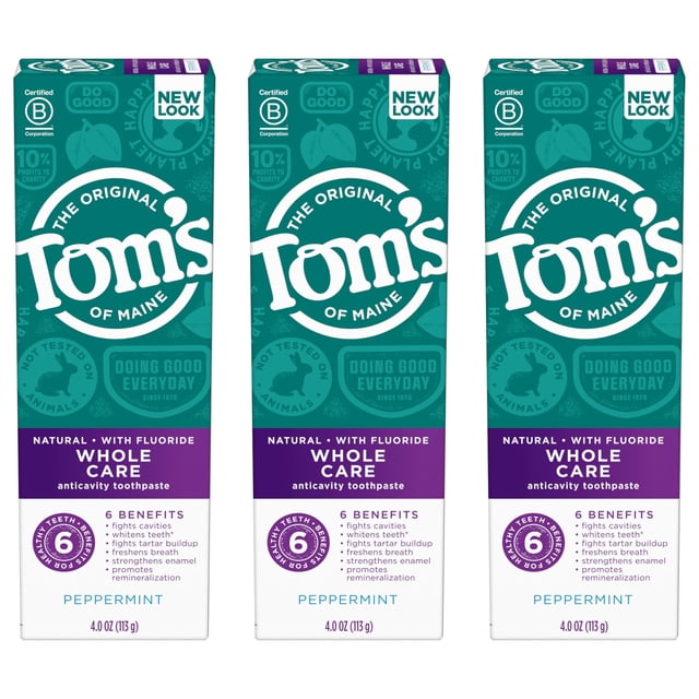 Pasta de dientes Tom's of Maine Whole Care con flúor, 120 ml, paquete de 3
