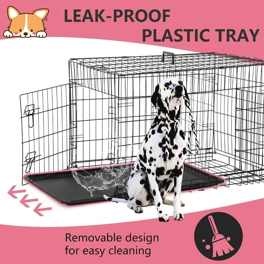 Extra Large Folding Metal Wire Dog Crate with Double Door, Removable Tray and Divider Panel, 48 Inch, Dark Black
