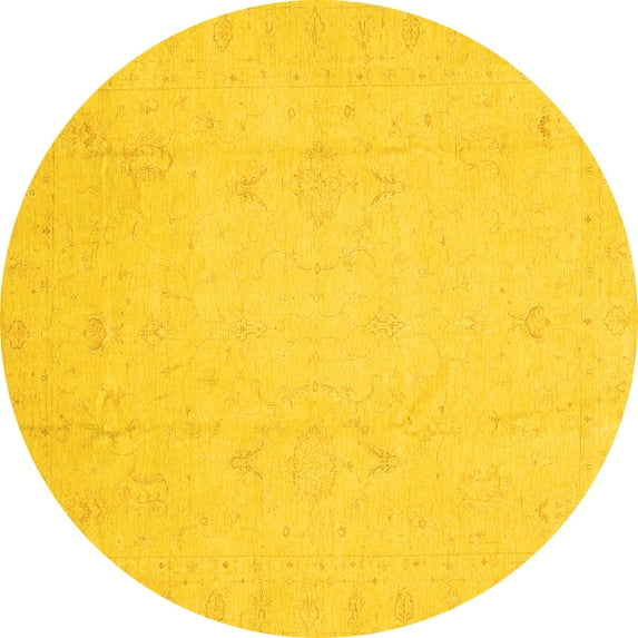 Ahgly Company Machine Washable Indoor Round Oriental Yellow Traditional Area Rugs, 6' Round