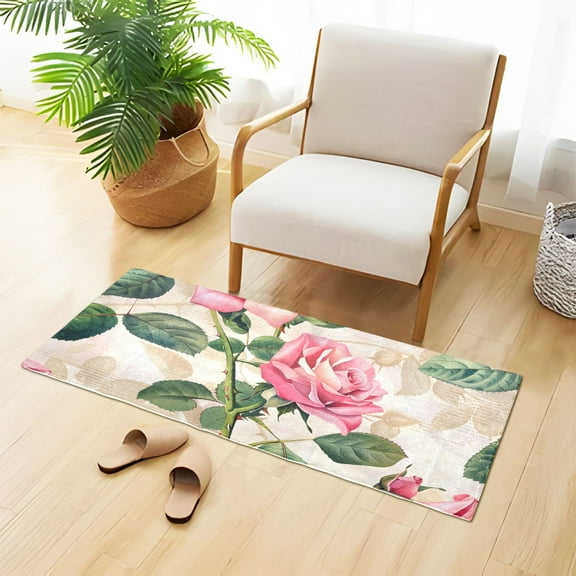Pink Beautiful Rose Bathroom Rug Non Slip Bathroom Mats Entry Door Soft Carpets for Kitchen Bedroom Living Room 39x20 inch