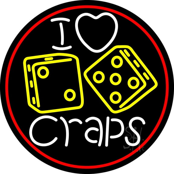 I Love Craps 4 LED Neon Sign 26 x 26 - inches, Black Square Cut Acrylic Backing, with Dimmer - Bright and Premium built indoor LED Neon Sign for wall décor, arcarde, and storefront.