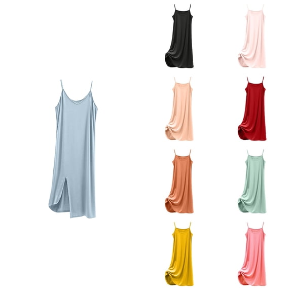 Antinious Women Solid Soft Sleeveless Sleepshirts Spaghetti Straps Nightgown
