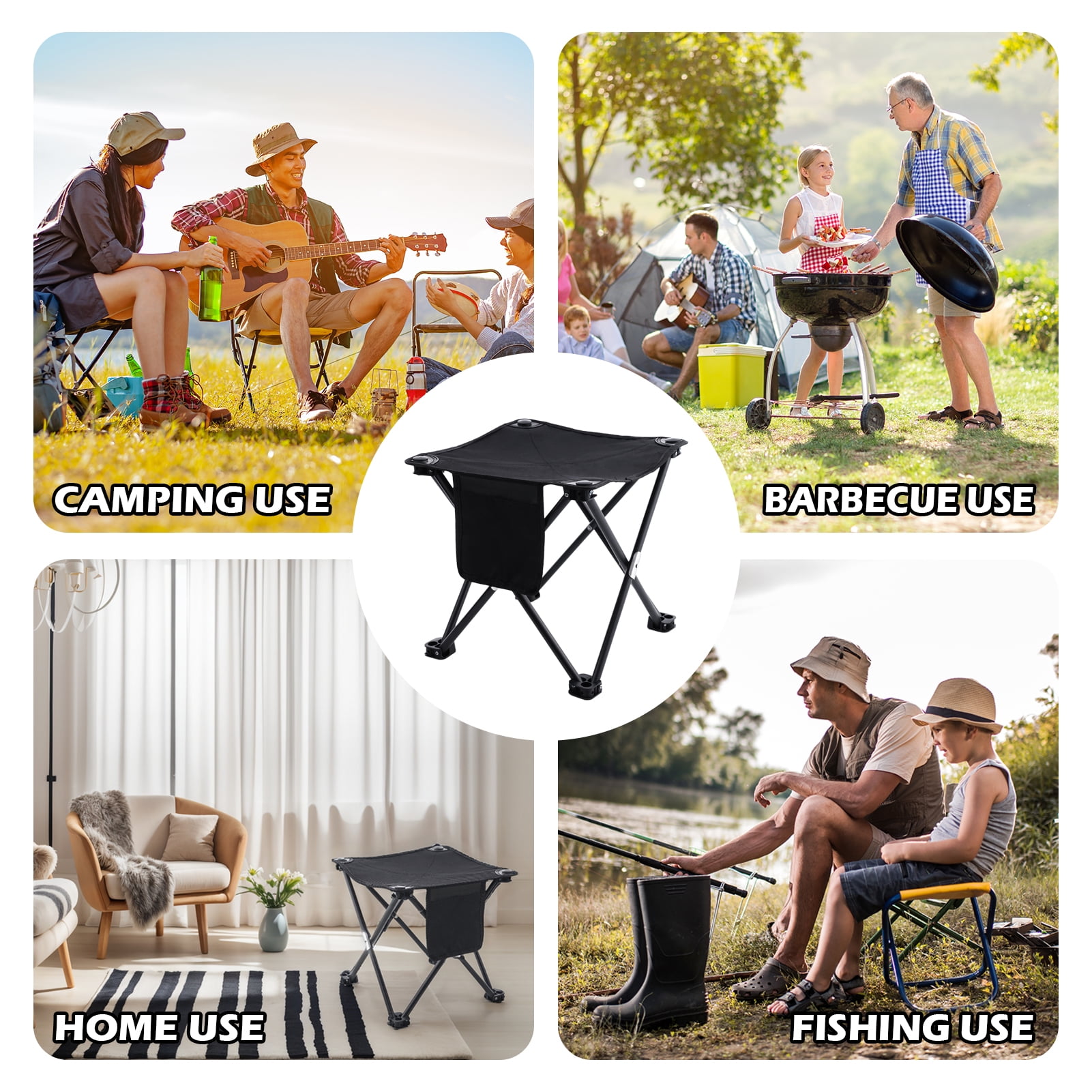 Buquapse 2Pcs Portable Folding Camping Stool, Mini Lightweight Backpacking Slacker Chair with Side Pocket, Collapsible Stool for Outdoor Footrest Fishing Hiking Gardening and Beach