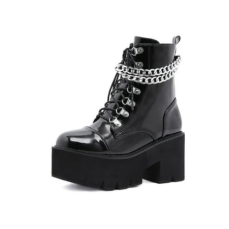 

Daeful Women Ankle Boots High Heel Punk Bootie Platform Fashion Boot Comfort Anti-Slip Winter Shoes Outdoor Short Booties Black 7