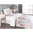 thumbnail image 2 of Tropical Bed Runner Set, Multicolored Lilies with Leaves Watercolor Exotic Art on Plain Back, Decorative Bedding Scarf & a Pillow Sham for Hotels Homes, Twin, Dark Salmon Olive Green, by Ambesonne, 2 of 3
