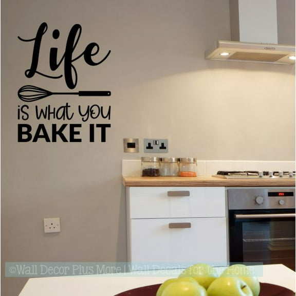 Kitchen Wall Art Decal Life Is What You Bake It Vinyl Decor Word Stickers 18x23-Inch Black
